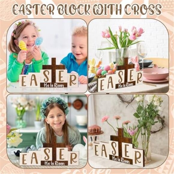 Easter Resurrection Decorations Religious He is Risen Sign Easter Wooden Table - Picture 6 of 6